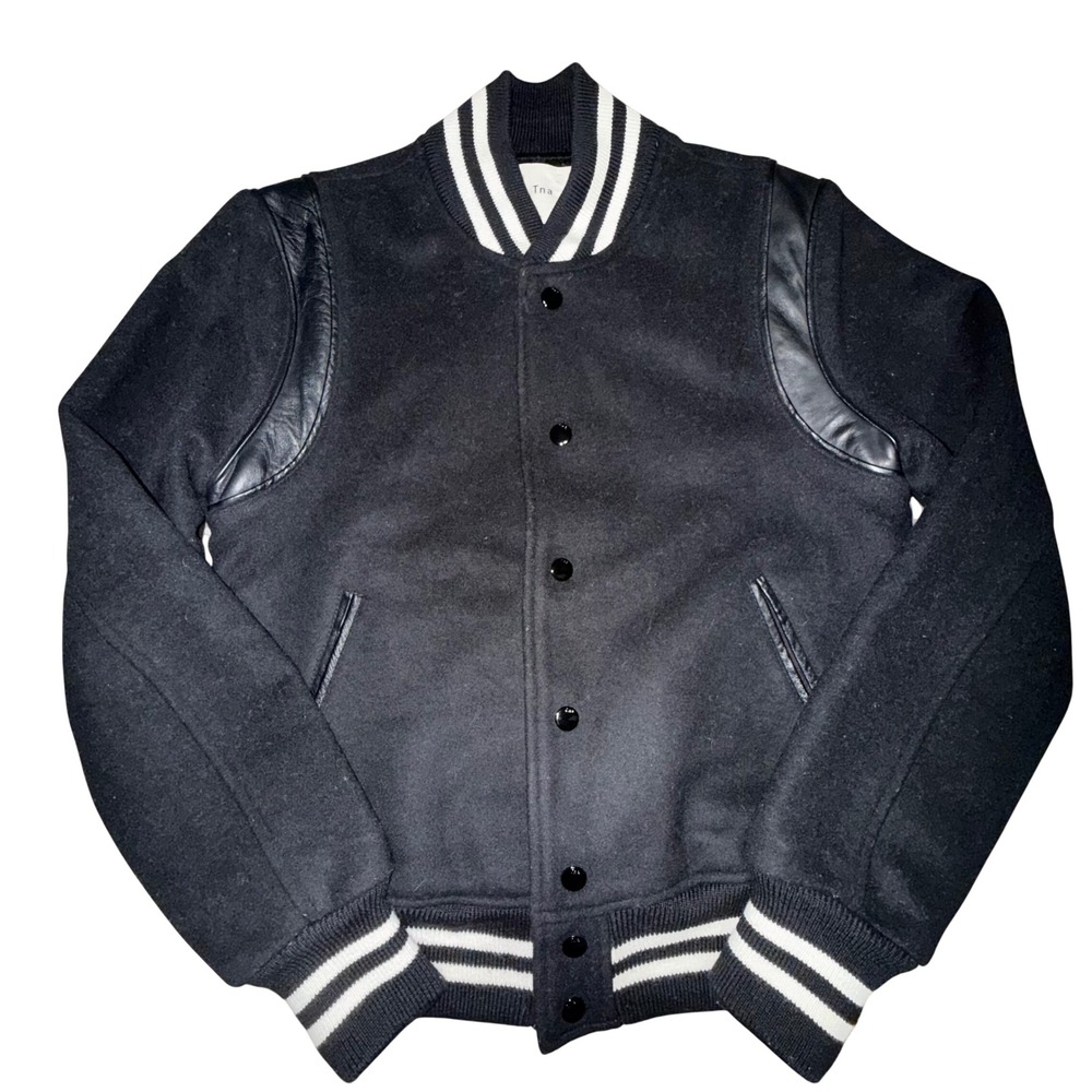 Tna Varsity Jacket XS Black Wool Cashmere Blend Bomber Collegiate Academic